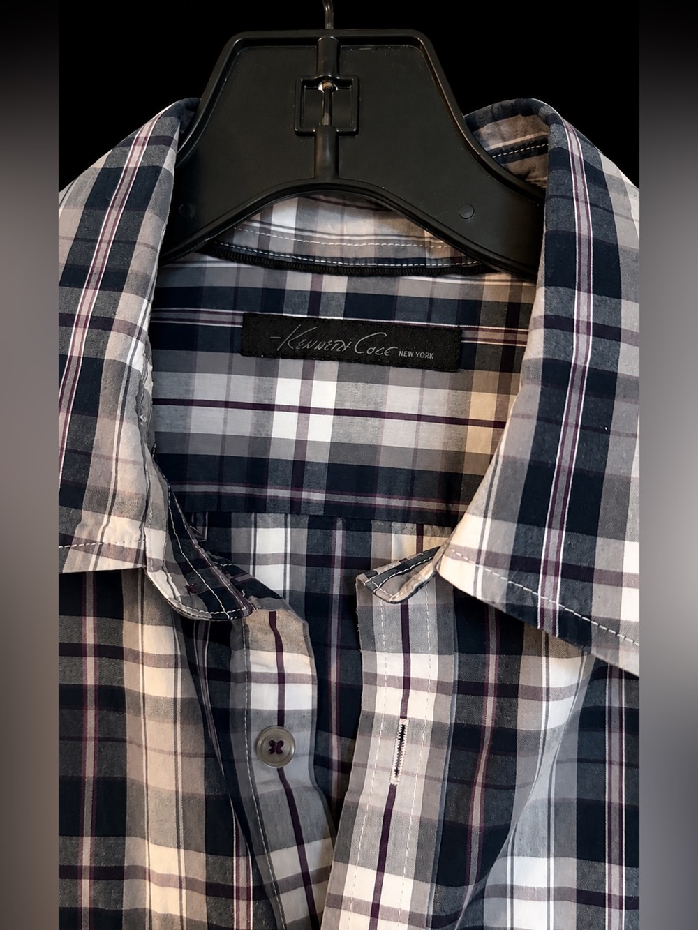 Kenneth Cole New York Black and White Plaid Button-Down Shirt - Picture 4 of 4